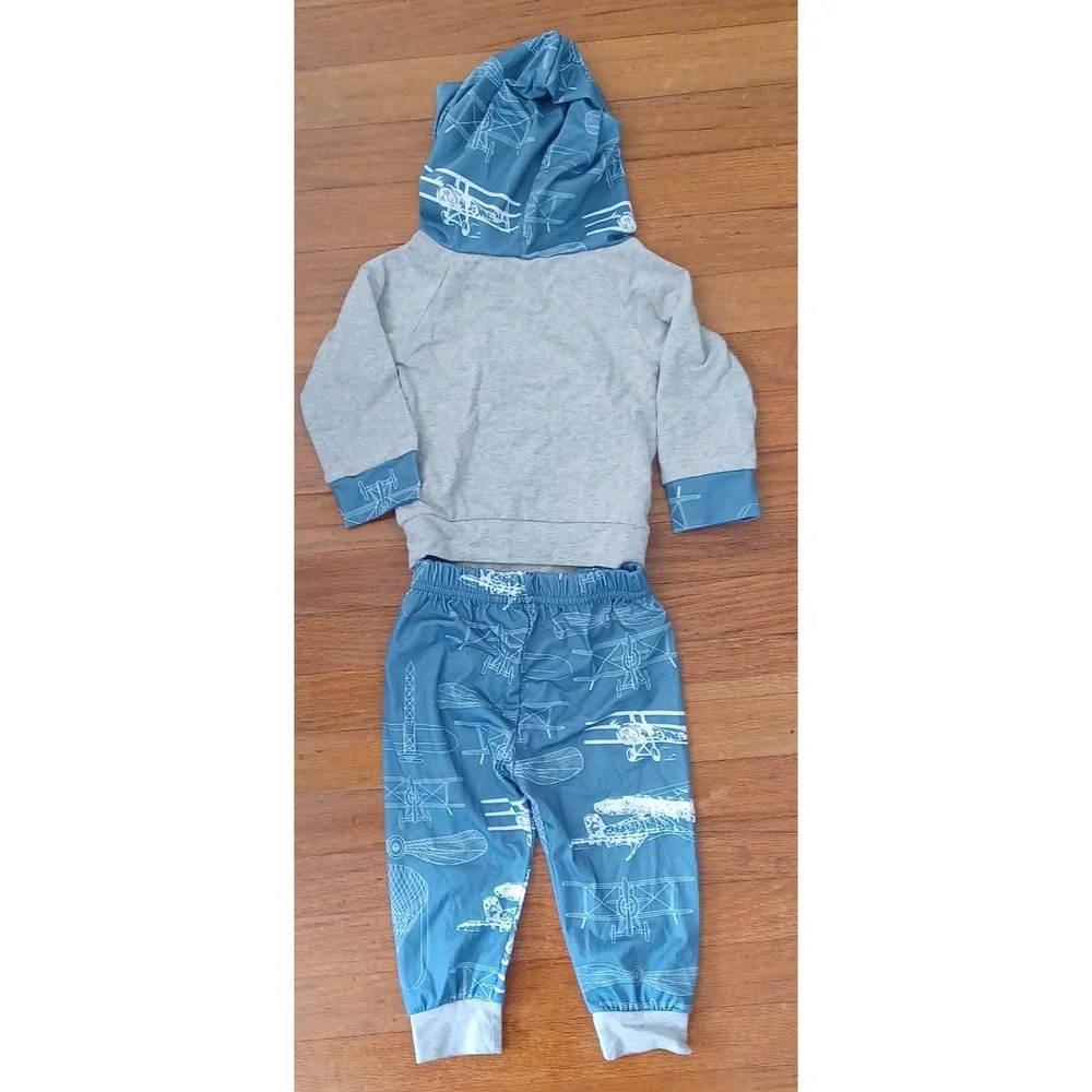 Unbranded Airplane Hoodie and Joggers Set Kid 80 (12M) Blue Grey Aviation Print